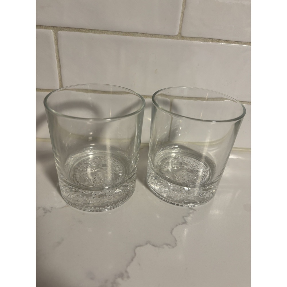 Crown‎ Royal Whisky Round Rocks Glasses Embossed Logo Set of 2 Made in Italy - Picture 3 of 6